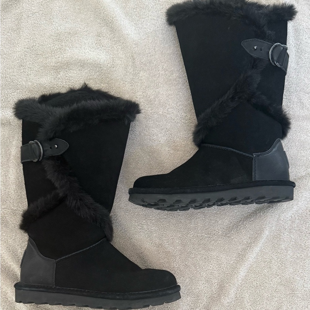 BearPaw Black Faux Fur Mid-Calf Winter Boots with Buckle Detail - Picture 5 of 7